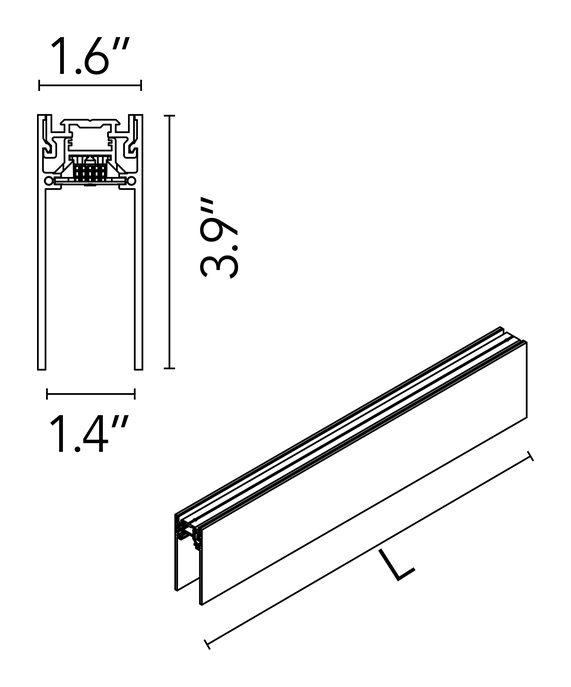 The Running Magnet Surface Track by Flos, size drawing: The Running Magnet Surface