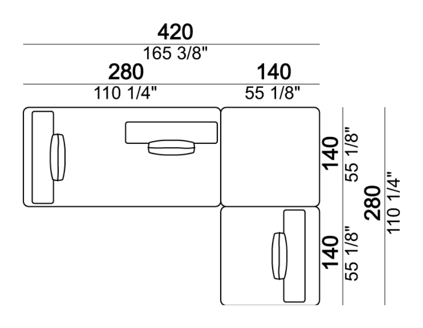 Santos XL Sofa by Arketipo, size drawing: Composition C