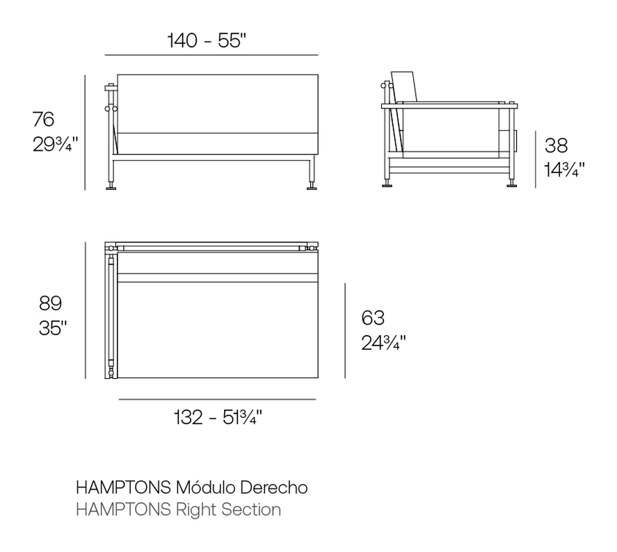 Hamptons Sofa Modular by Vondom, size drawing