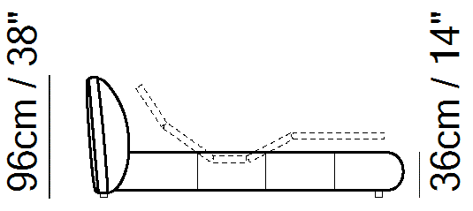 Memoria Bed by Natuzzi Italia, size drawing