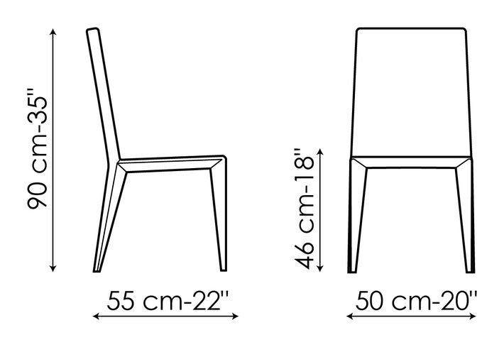 Filly Chair by Bonaldo, size drawing: Filly large up