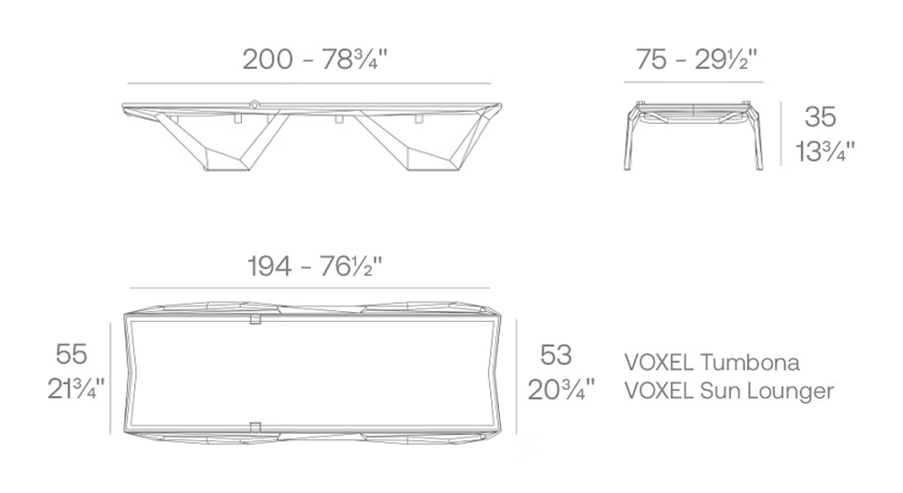Voxel Chaise Lounge by Vondom, size drawing