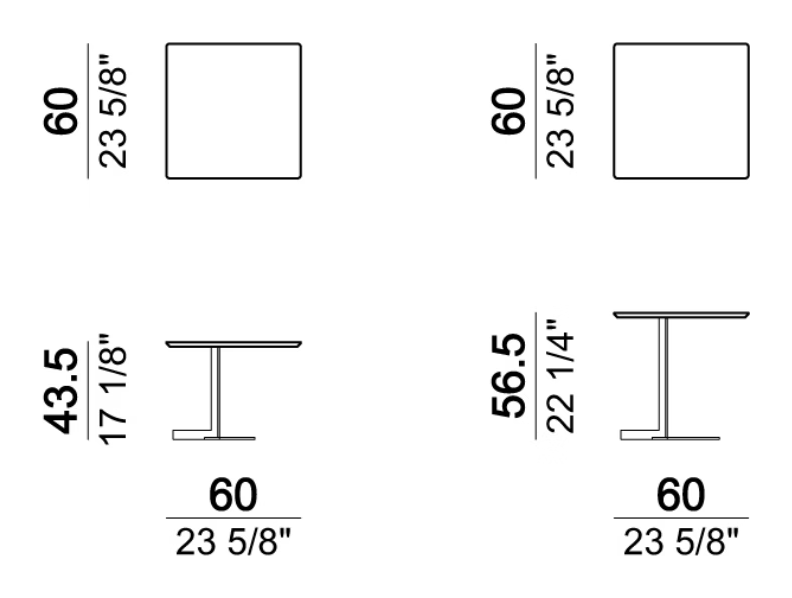 Lith Coffee Table by Arketipo, size drawing: Small table
