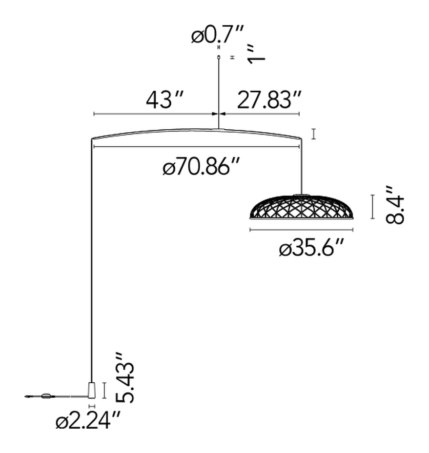 Skynest Motion Pendant Lamp by Flos, size drawing