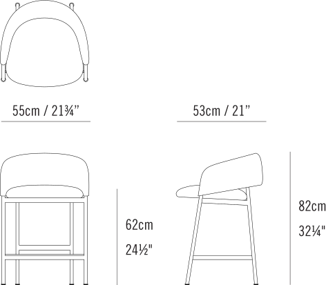 Collar Stool by Bensen, size drawing: Collar Counter Stool with Metal Base