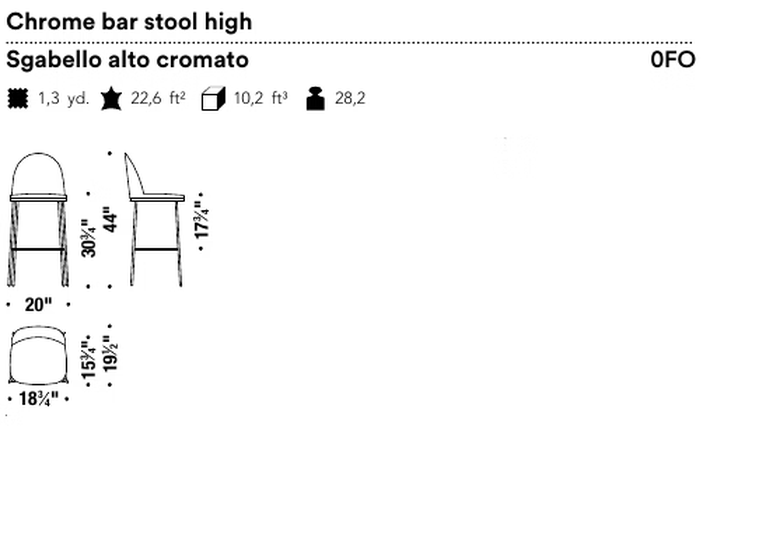 Precious Stool by Moroso, size drawing: Chrome bar stool high