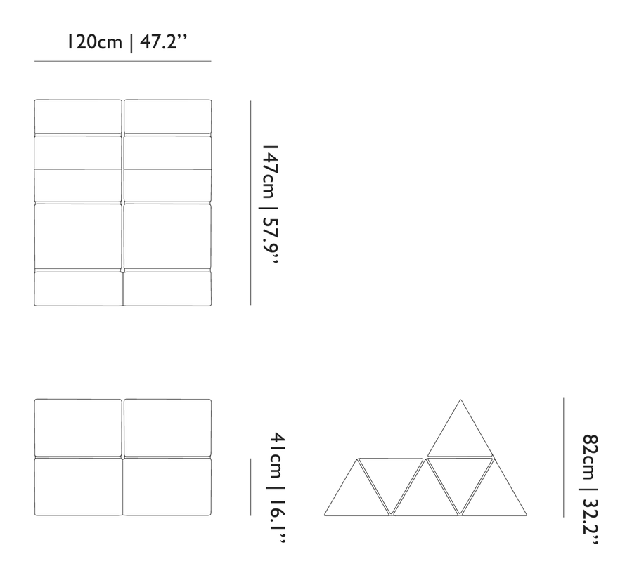 Peaks Sofa by Moooi, size drawing: Seater Indoor