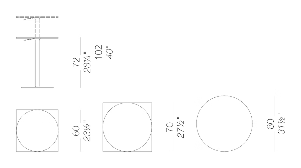 Brio H72÷102 Table by LaPalma, size drawing