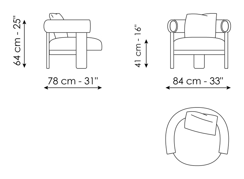 Bull Armchair by Bonaldo, size drawing