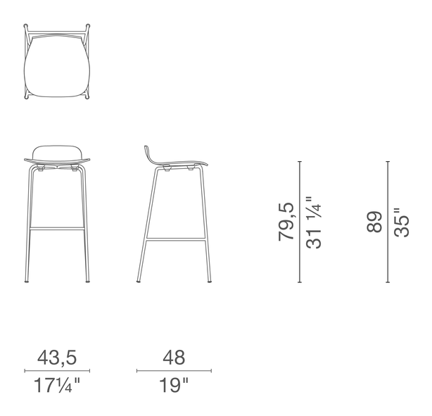 Tate Wood Stool by Cappellini, size drawing 4