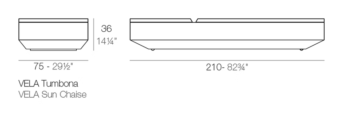 Vela Sunbed by Vondom, size drawing