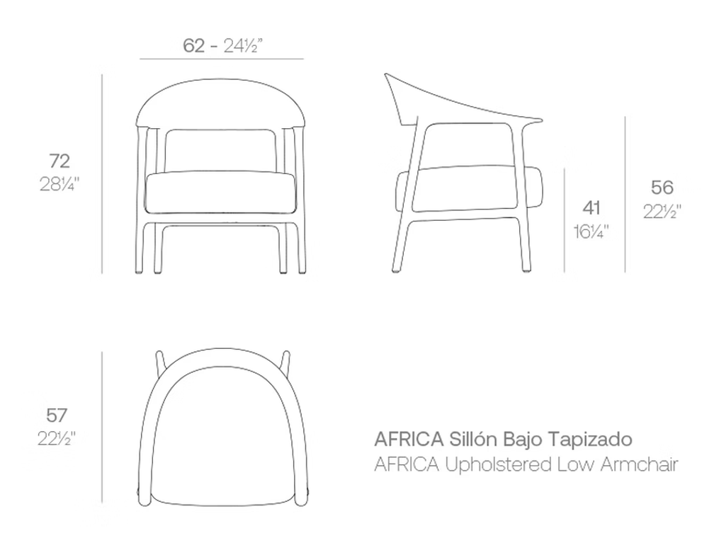 Africa Low Upholstered Armchair by Vondom, size drawing