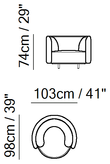 Wave Sofa by Natuzzi Italia: Chair, outline drawing with sizes