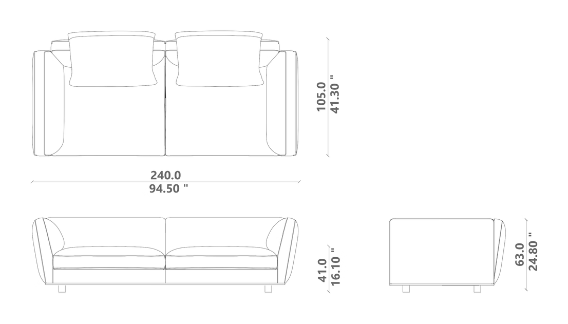 Miles Sofa 240 by Talenti, size drawing