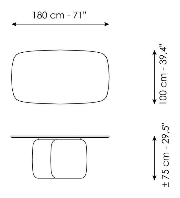 Mellow Dining Table by Bonaldo, size drawing 1