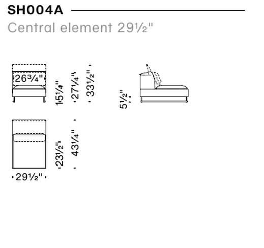 Shanghai Tip Sofa by Moroso, size drawing: Central element 75
