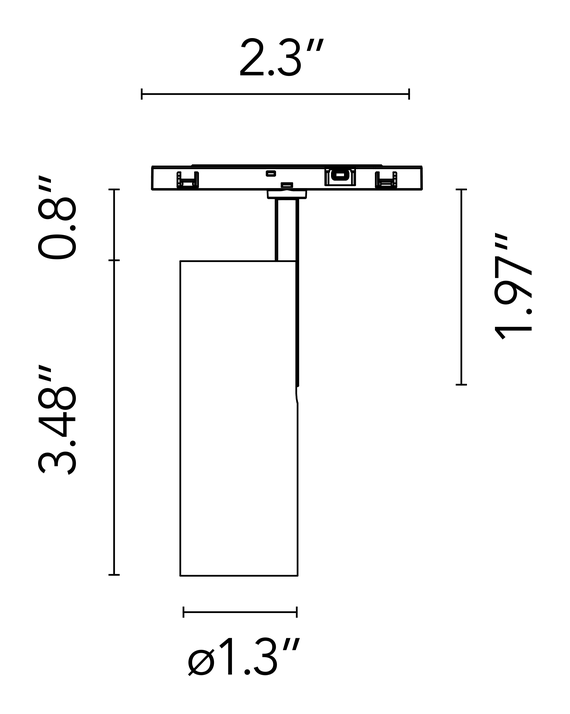 Find Me 1 Spotlight, Zero Track Pro by Flos, size drawing 2