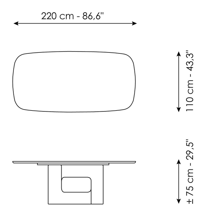 Liaison Dining Table by Bonaldo, size drawing: Liaison 220