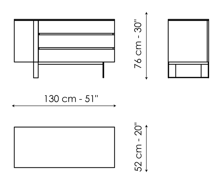 Antibes Nightstand & Dresser by Bonaldo, size drawing: Drawer chest
