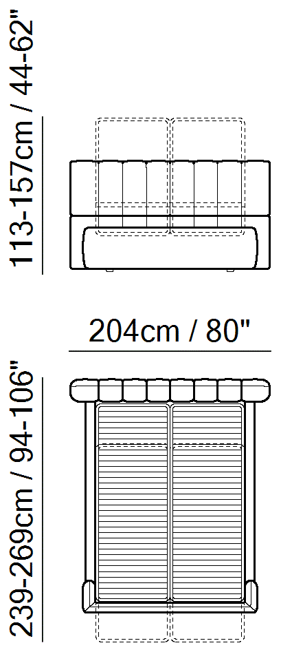 Briq Bed by Natuzzi Italia: Storage bed split mesh 152X203, outline drawing with sizes