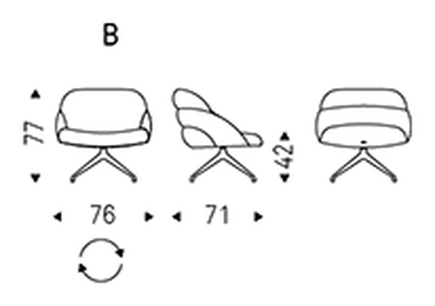 Camilla Lounge Swivel Armchair by Cattelan Italia, size drawing 2