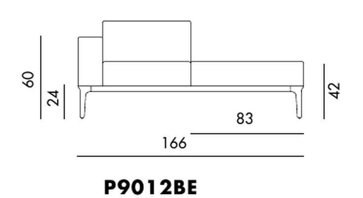 Slim Sofa by Sovet, size drawing: P9012BE