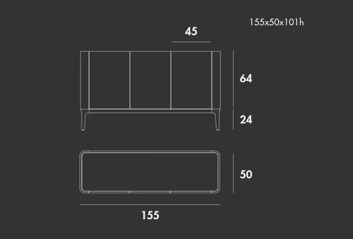 Slim Three-Door Sideboard by Sovet, size drawing: H 88