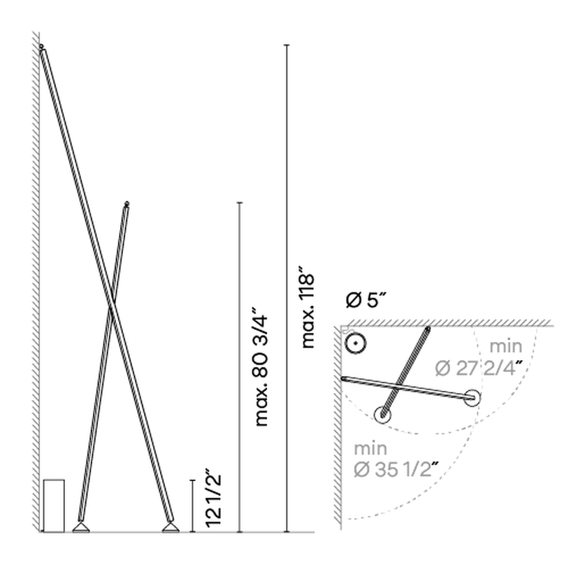 Sticks Solo Floor Lamp by Vibia, size drawing: Model 7339