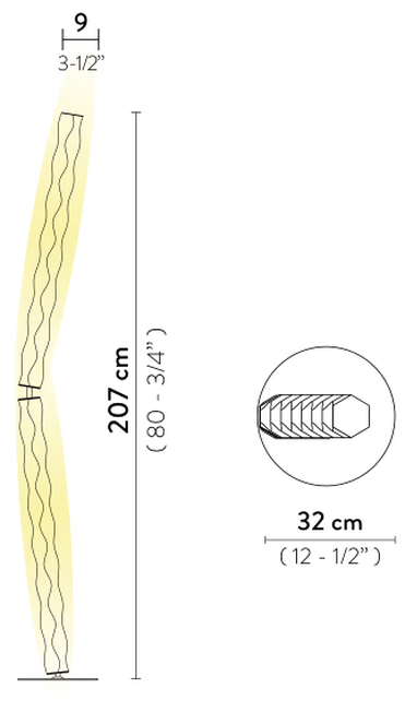 Hugo Floor Lamp by Slamp, size drawing