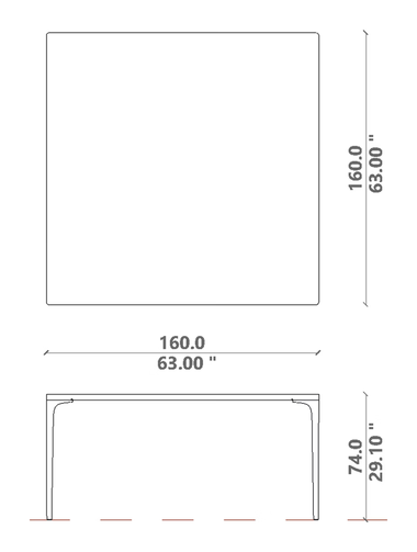 Soul Dining Table by Talenti, size drawing: 160 × 160 × H 74