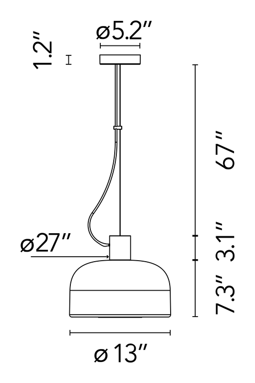 Bellhop Glass S1 Pendant Lamp by Flos, size drawing 1