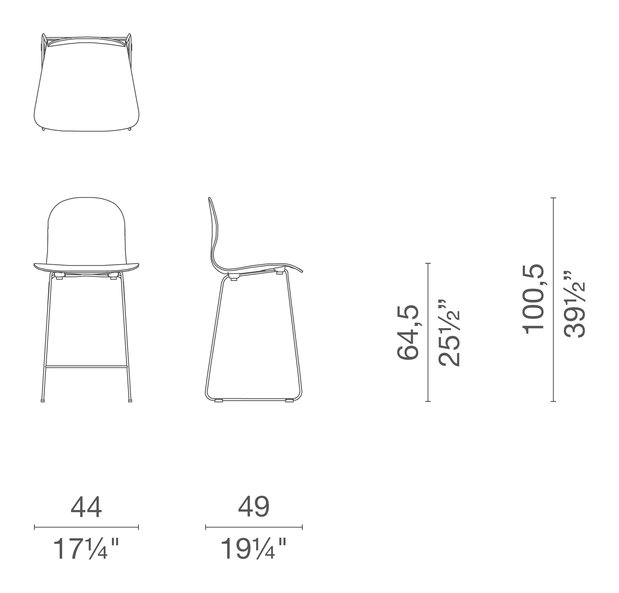 Tate Wood Stool by Cappellini, size drawing 5