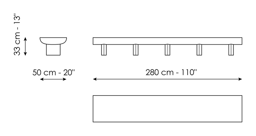 Sculptural TV Stand by Bonaldo, size drawing