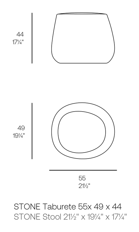 Stone Stool 49 × 55 × 44 by Vondom, size drawing
