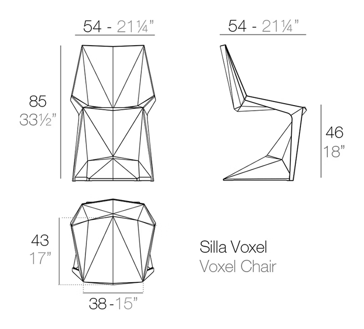 Voxel Chair by Vondom, size drawing