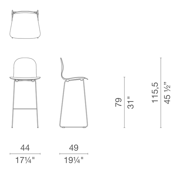 Tate Wood Stool by Cappellini, size drawing 6