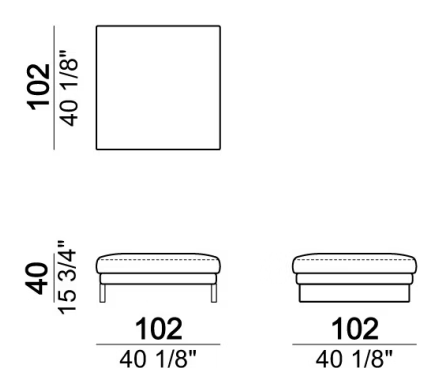 Ego Sofa by Arketipo, size drawing: Pouf