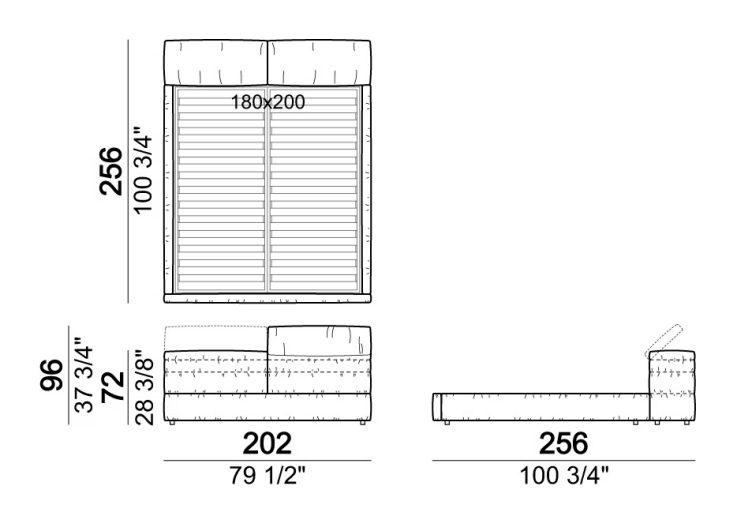 Mayfair Dream Bed by Arketipo, size drawing: Bed