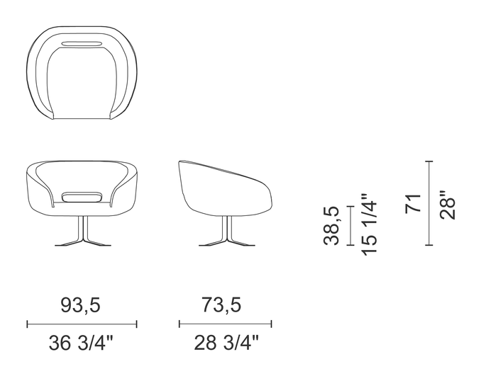 Rive Droite Armchair by Cappellini, size drawing: RD_4
