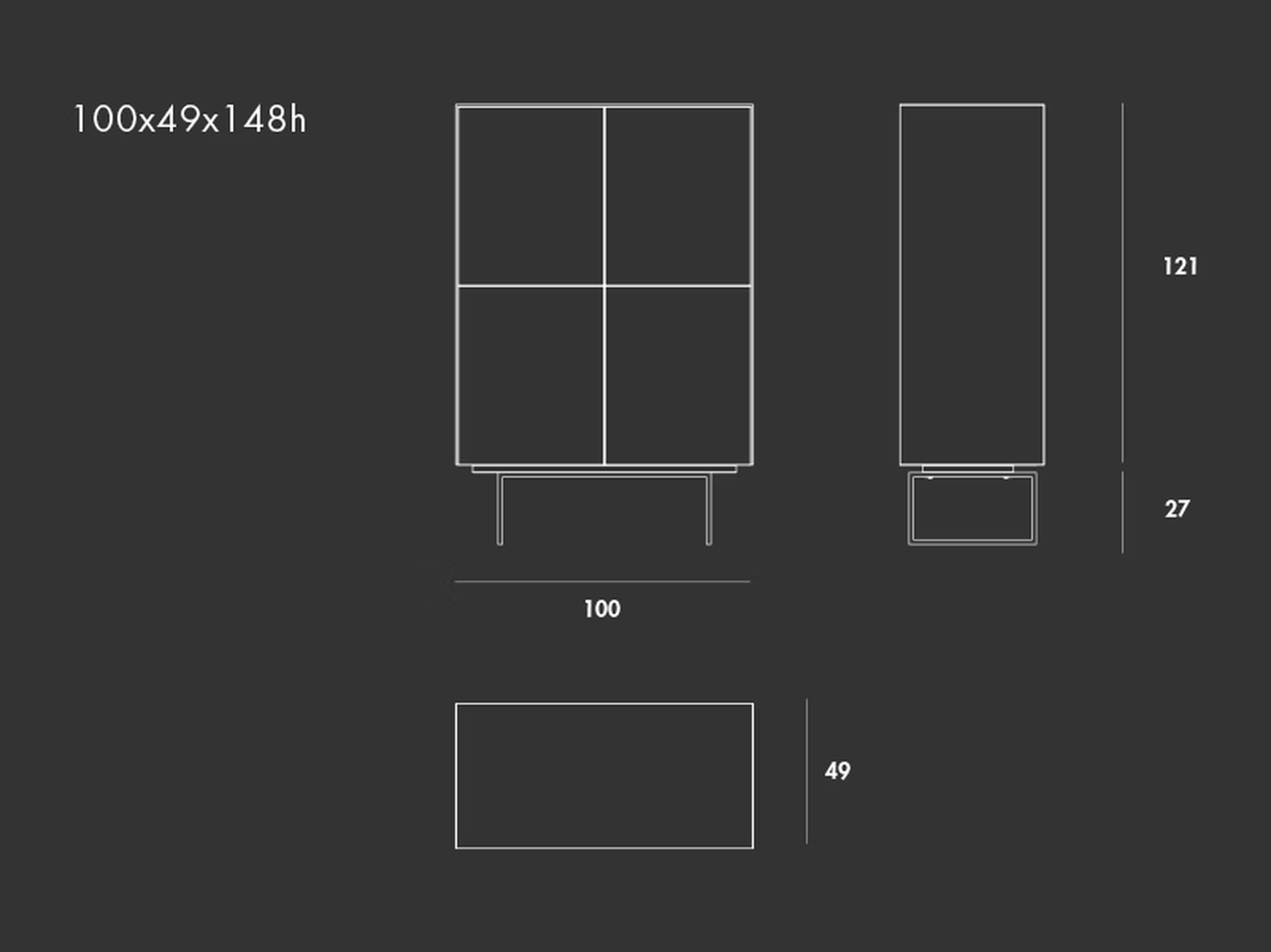 Magda Sideboard by Sovet, size drawing: H 148