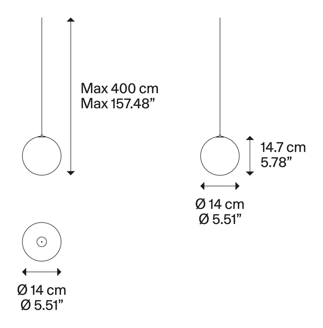 Random Solo Cluster Pendant Lamp by Lodes, size drawing: Random Solo 14