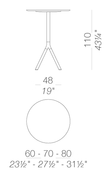 Fork P121 Table by LaPalma, size drawing