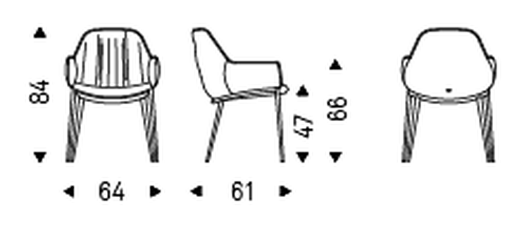 Scarlett ML Dining Armchair by Cattelan Italia, size drawing