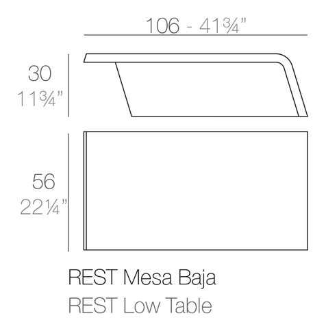Rest Coffee Table 106 × 56 × 30 by Vondom, size drawing