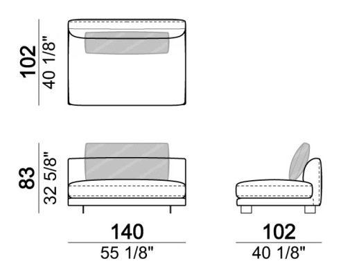 Self Control Sofa by Arketipo, size drawing: Central unit