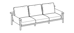 Isamu Outdoor Sofa by Ditre Italia, size drawing: 3-seat outdoor sofa