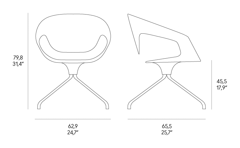 Vad Swivel Polypropylene Chair by Casamania, size drawing