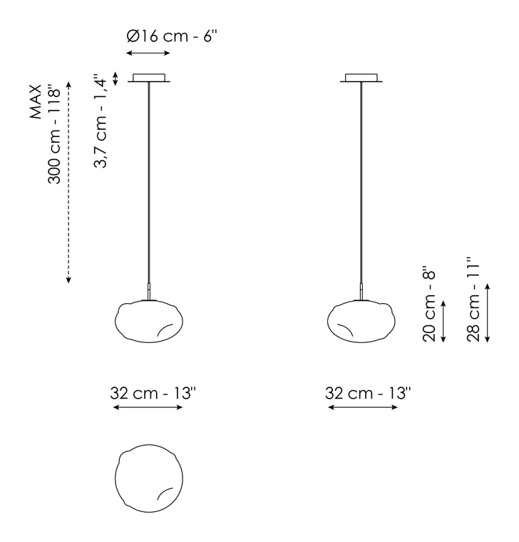 Pepita Pendant by Bonaldo, size drawing: Pepita - 1 light