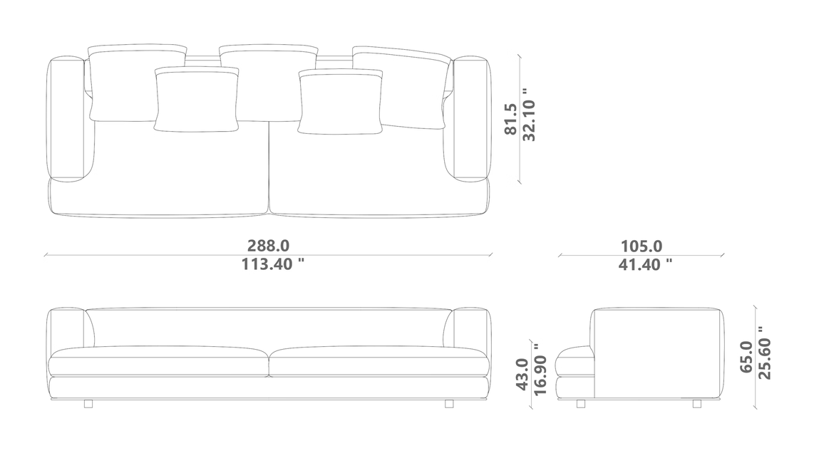 Marvin Sofa 280 by Talenti, size drawing