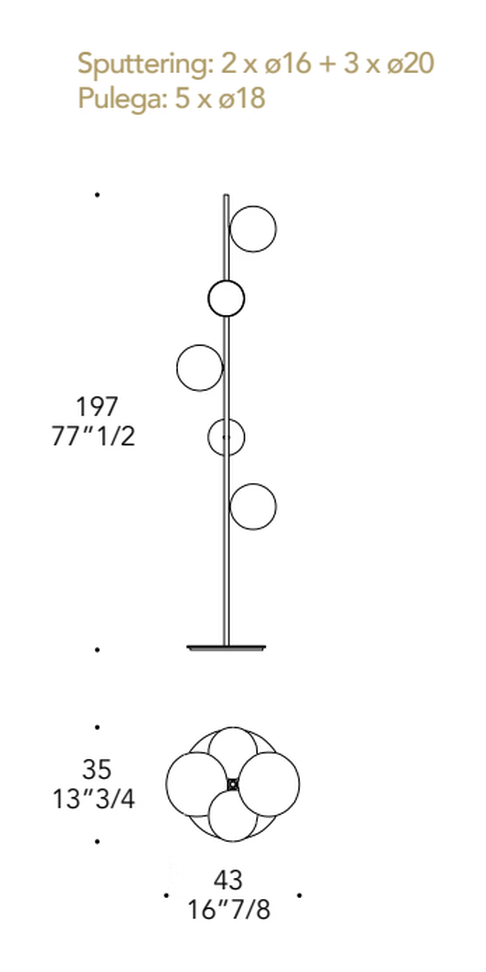 Bulles XL Piantana 5 Floor Lamp by Reflex, size drawing